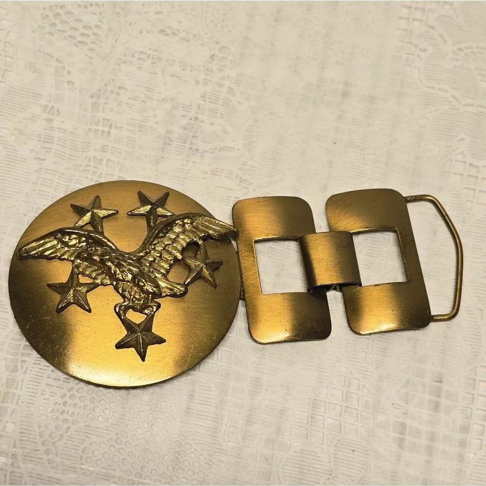 Vintage 60s Brass American Eagle With Stars Belt Buckle And Pendant Medallion